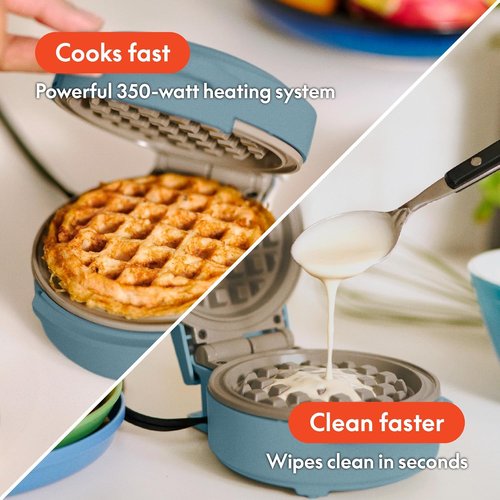 Bella Snack-N-Store Mini Waffle Maker - EverGood™ Ceramic Nonstick, Cool Touch Handles, 350 Watt, Surf Color