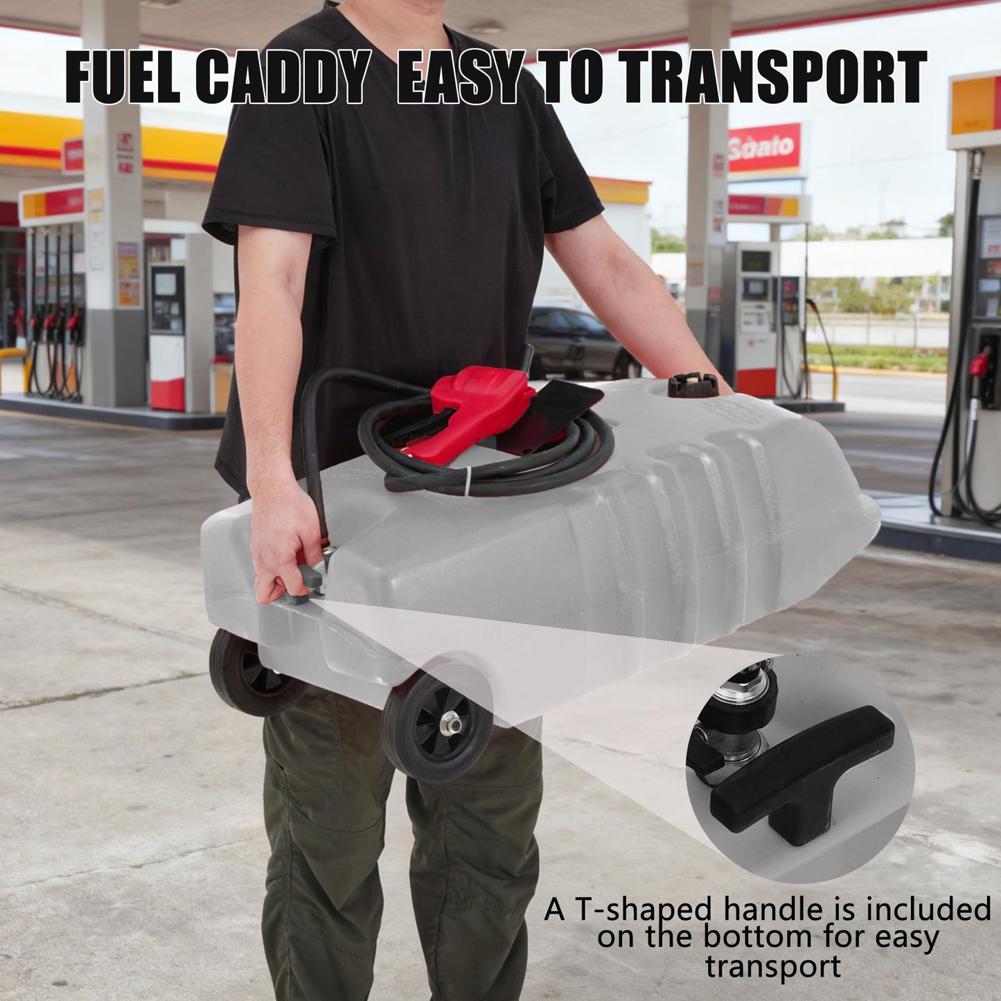 Garvee 14 gal Portable Fuel Tank, Gray Fuel Storage Container with Manual Siphon Pump & 10 ft Hose, Gasoline Diesel Caddy with Wheels, Fuel Transfer Tank for Car, ATV, Boat, Lawn Mower, Generator