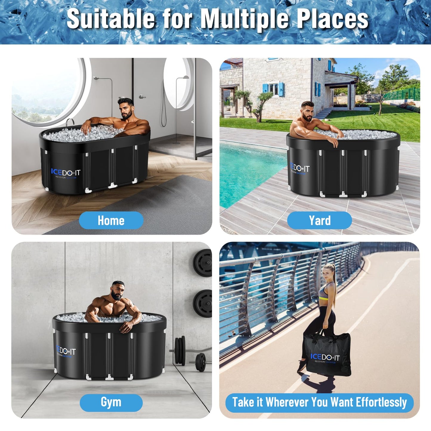 Tomaje Upgrade 129 Gal XL Large Oval Ice Bath Tub for Athletes, Collapsible Cold Plunge Tub-Multiple Layered for Post-Exercise Recovery, Portable Bathtub for Home, Gyms, Indoor, Outdoor use