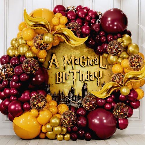 ALL-IN-1 Magical Wizard Balloons Garland Arch Kit with BONUS Snitch for Magical Wizard Birthday Decorations – Magical Wizard Party Supplies for Hogwarts Balloons, Magic Wizard Theme, Baby Shower