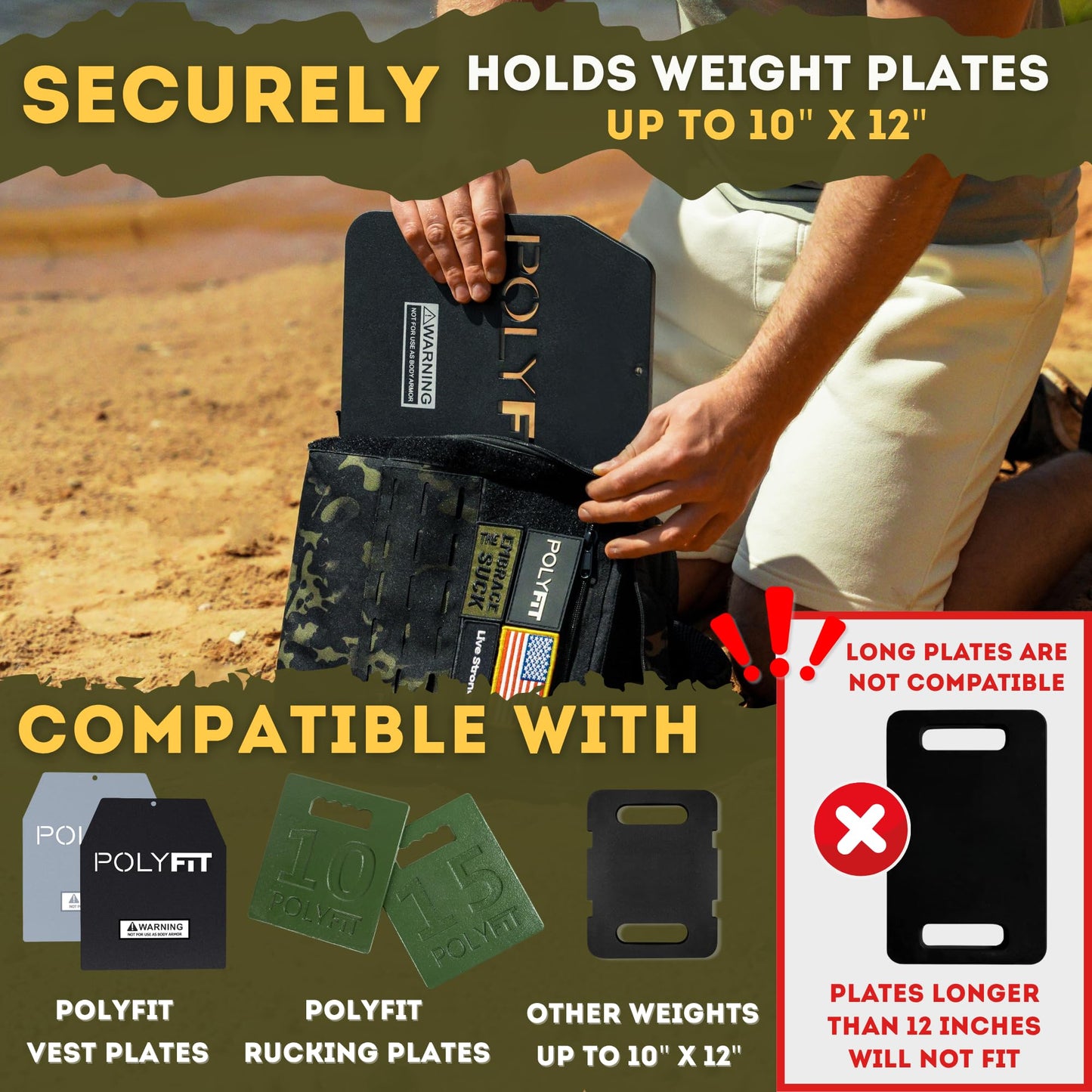 Polyfit Rucking Backpack 2.0 - Weighted Ruck Pack for Weight Plates - Patent Pending Side-Loading Rucksack for Walking, Running, Rucking, Strength and Endurance Training - Green