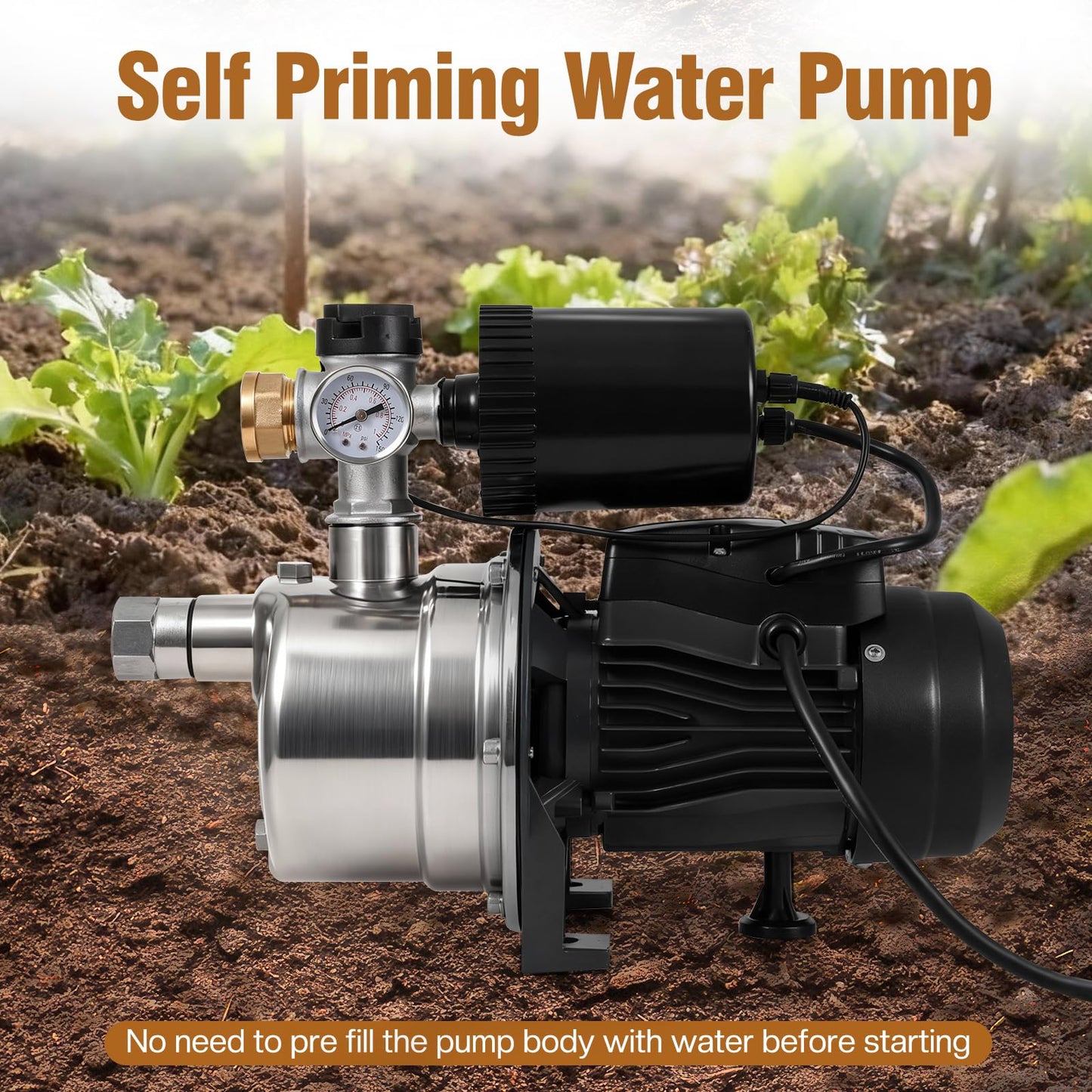 3/4 HP Water Pressure Booster Pump for House, Shallow Well Pump with Pressure Tank, Stainless Steel 1050 GPH 110V Auto On/Off Water Booster Pump, Irrigation Garden Sprinkler Pump for Home