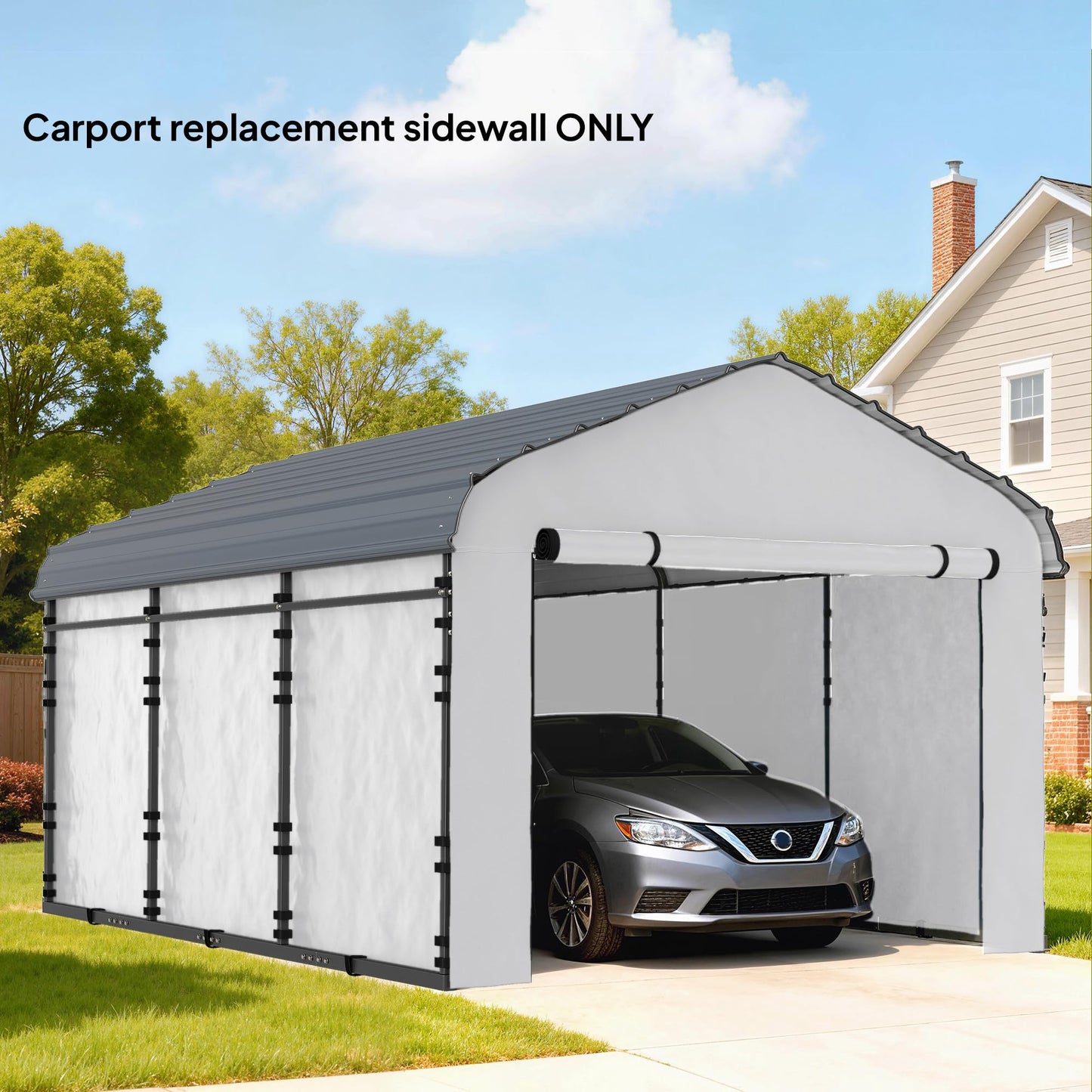 Outsunny Carport Replacement Sidewall Panels Set of 4 for 12' x 20' Carports, UPF50+ Waterproof PE Tarp Replacement Side Wall Cover with Zipper Door, Top Cover and Frame Not Included, White