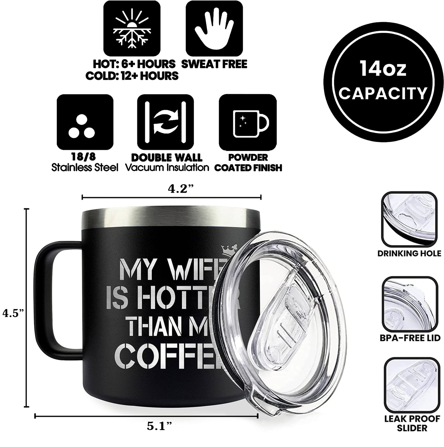 RHYTHMHEART Christmas Gifts for Husband from Wife - Gifts for Him - Husband Mug Coffee 14oz Black