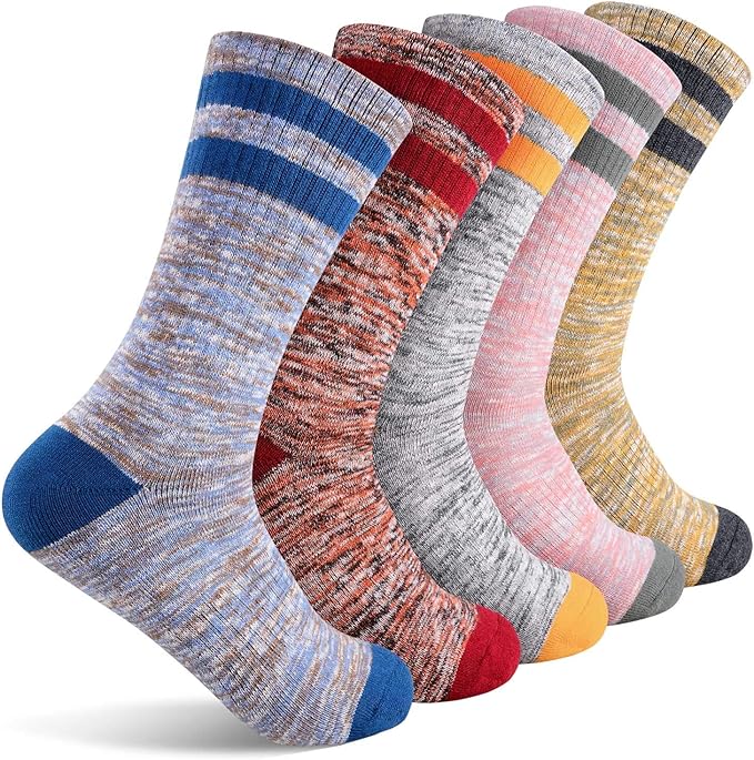 FEIDEER Hiking Walking Socks For Women, Multi-pack Outdoor Recreation Socks Moisture Wicking Crew Socks