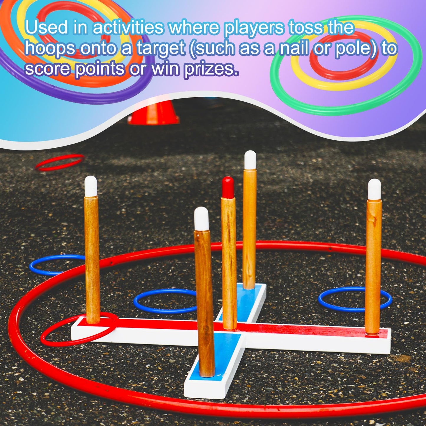 PATIKIL 2.8" Plastic Ring-Toss Rings for Bottles, 60 Pack Carnival Rings Plastic Hoops for Speed and Agility Practice Outdoor Party Favor, Red/Blue