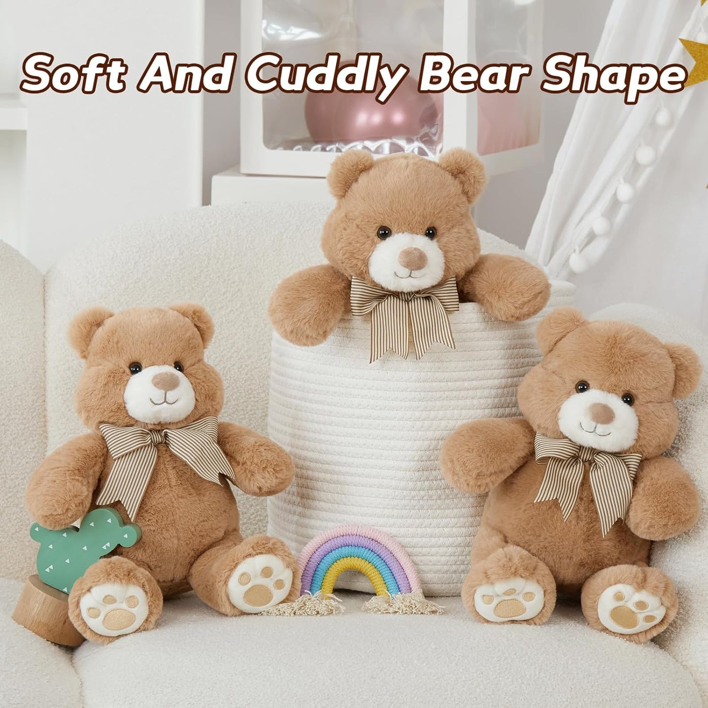 Skiennix 14" Teddy Bear Plush | Soft Snuggle Toy with Chubby Face & Bow Tie | Perfect Gift for Kids & Adults