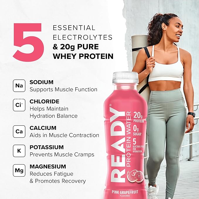 Ready® Protein Water ??20g Whey Protein Isolate, Zero Sugar, Low-Calorie Sports Drink for Hydration & Recovery ??Electrolytes, Essential Amino Acids ??Pink Grapefruit, 16.9 fl oz Bottles (12-Pack)