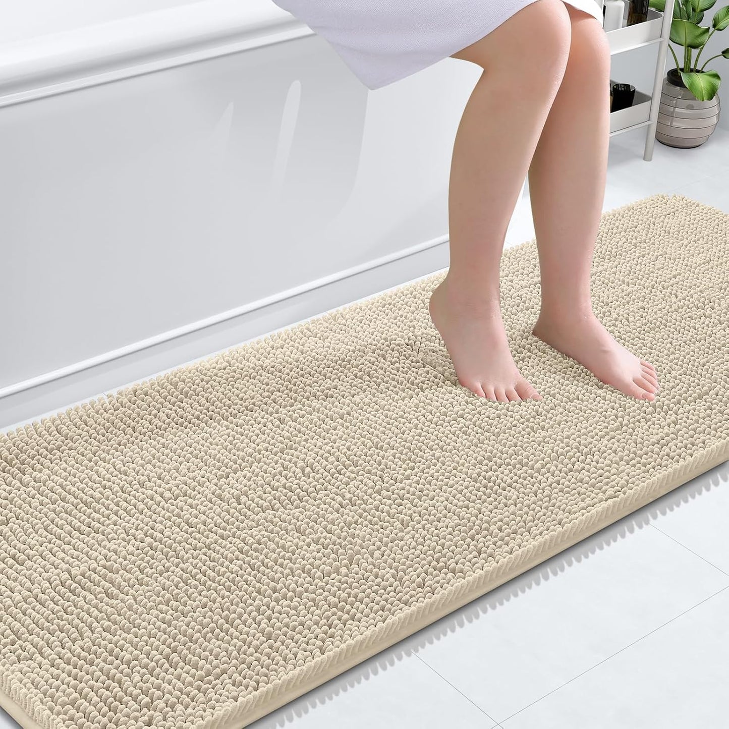 OLANLY Bathroom Runner Rugs - Extra Soft Chenille Bath Mats | Quick-Dry, Machine Washable, 70x24, Sand