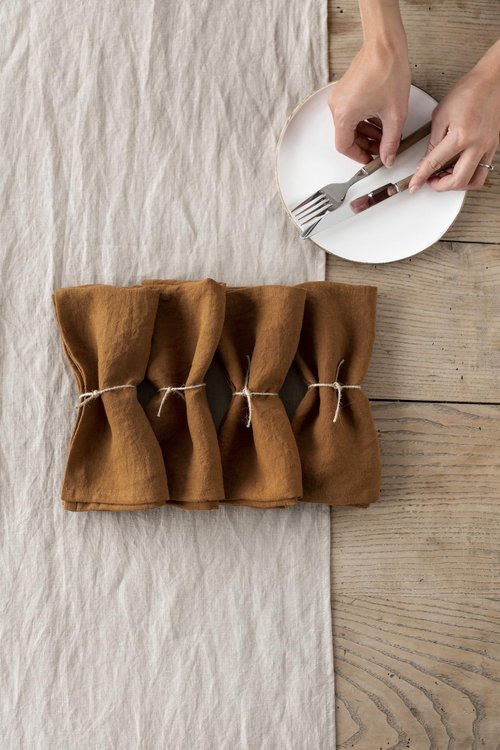MagicLinen 100% Linen Napkins - Reusable Kitchen Cloth Napkins for Everyday Use - Eco friendy Dinner Table Napkins Set of 4 - Cinnamon Color