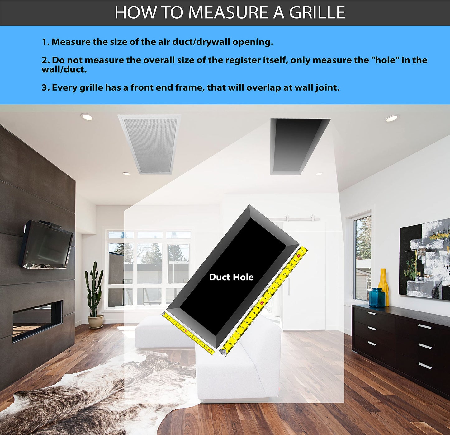 Drop Ceiling HVAC Supply Grille - for T-Bar Lay-in - 3 Coned - 24" x 24" - for 6" Vent Connection - Black