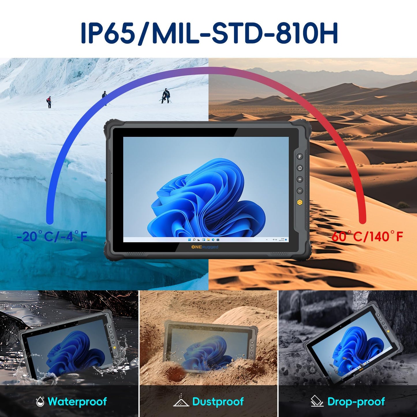 ONERugged Rugged Tablet M10J, 10.1 inch Windows 11 Pro Tablet, 8GB+128GB, Celeron N5100, IP65 Waterproof, MIL-STD-810H, 5000mAh, Industrial Outdoor Work PC w/ 8MP+5MP Camera, 4G LTE/WiFi/BT 5.0/NFC