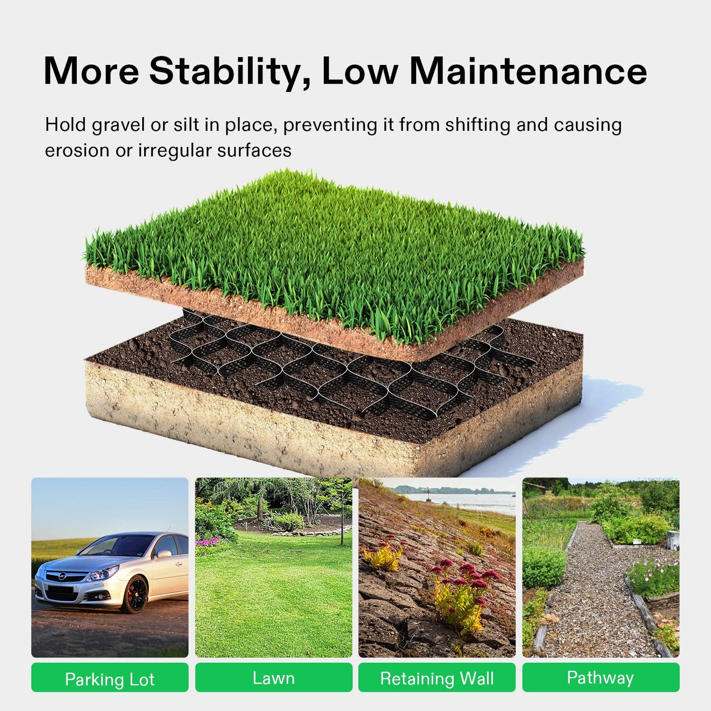 VIVOSUN 3’’ Depth Ground Grid, 9x17 ft, High-Density HDPE Geo Cell, 1885 lbs per sq ft Load, Foldable & Tensile, Easy Installation with Gloves, Perfect for Gardens, Driveways, Pathways