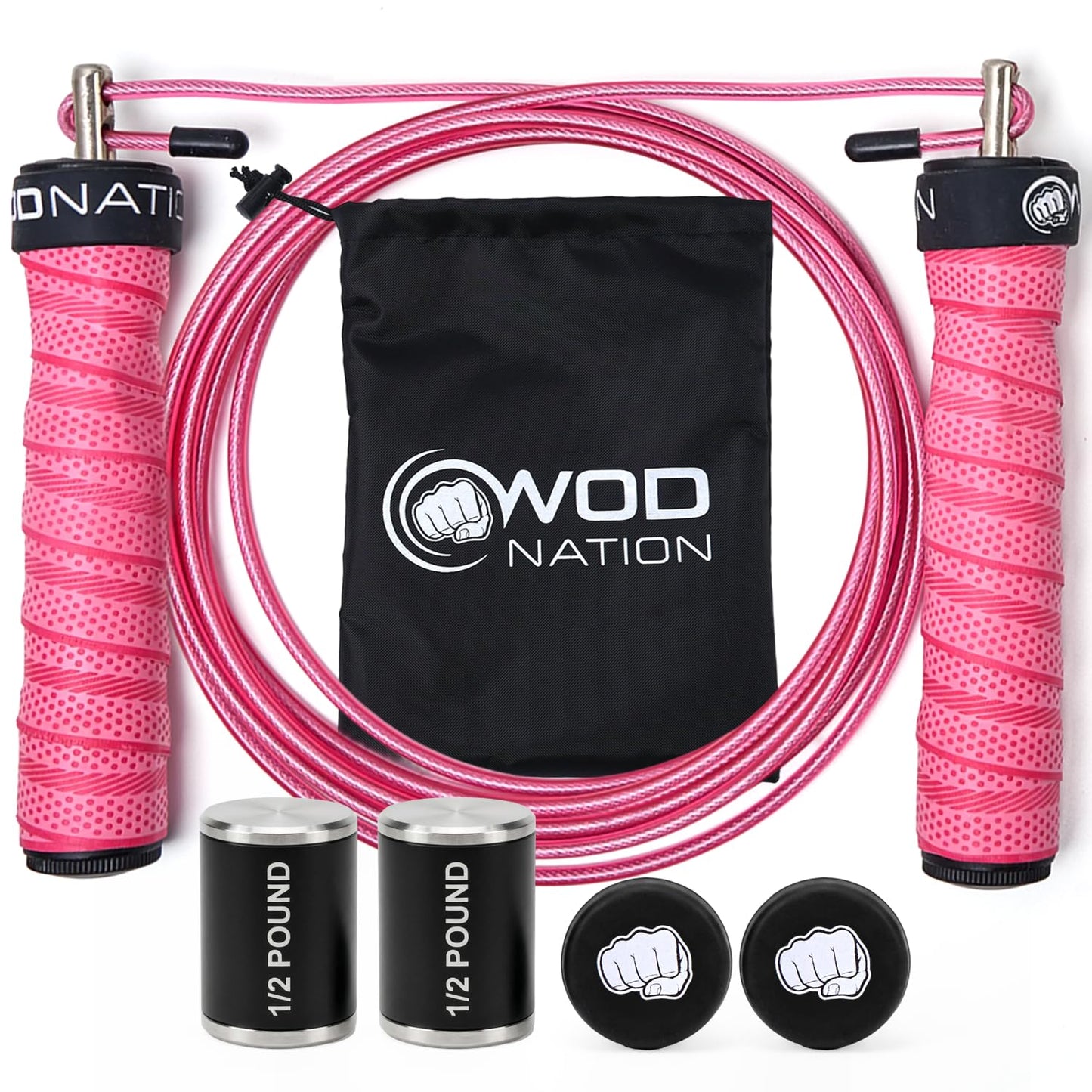 Weighted Jump Rope for Men & Women, 1LB Adjustable Heavy Speed Rope with Removable Handle Weights, Dual Cables for Cross Training, Boxing, Cardio & Home Workouts Durable Adult Fitness Jump Rope - Pink