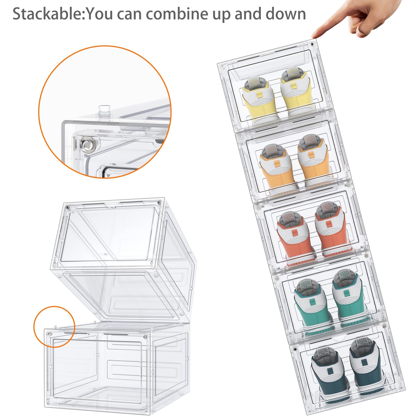 HOMIDEC Shoe Storage, 8 Pack Shoe Organizer Clear Hard Plastic Shoe Box, Shoe Boxes Clear Plastic Stackable, Shoe Boxes with Lids for Size 13