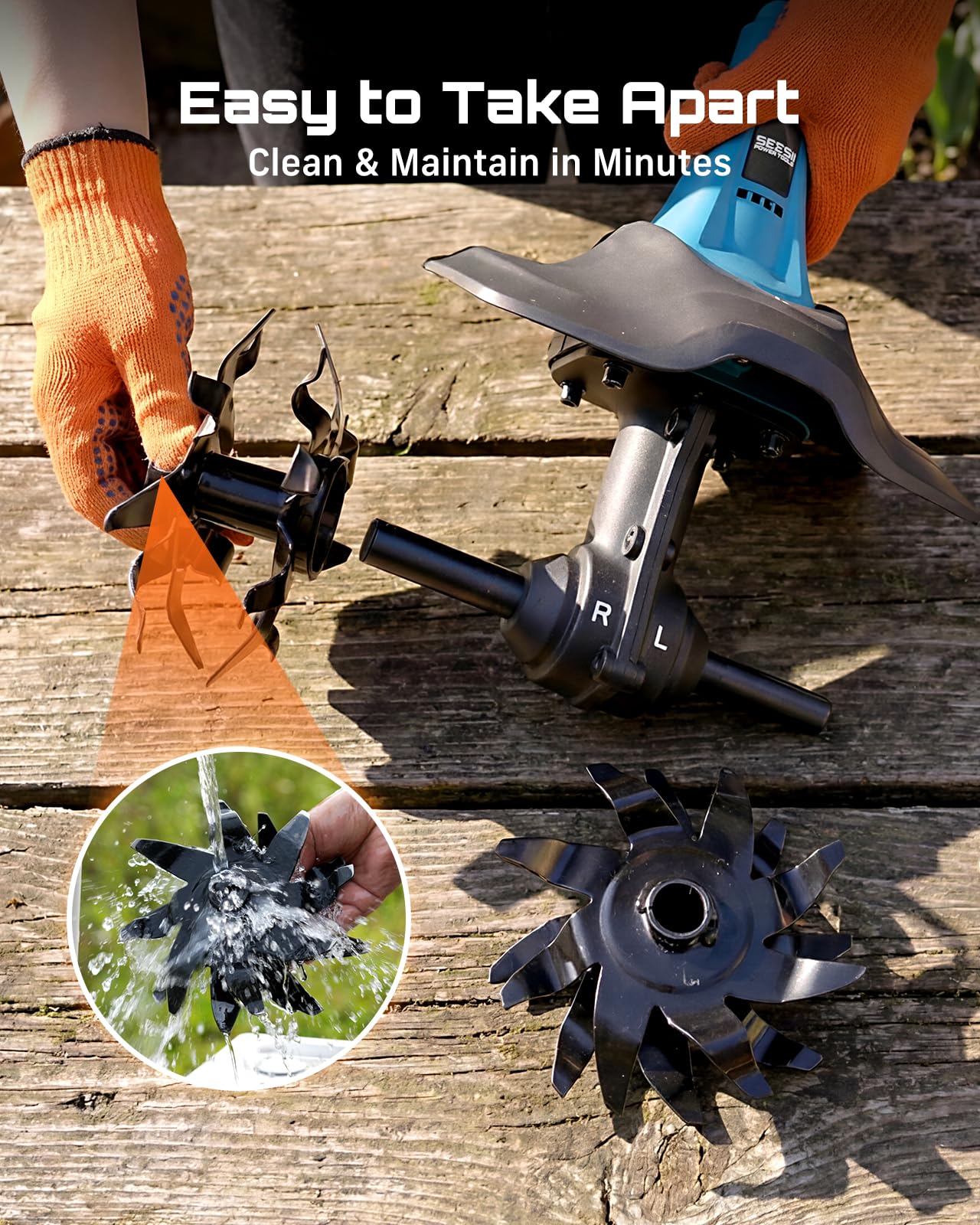 Seesii Cordless Tiller Cultivator, 20V Electric Tiller for Gardening with 2 x4.0Ah Batteries, 9" Tilling Width 6.6" Depth, Lightweight Adjustable Handle Rototiller for Lawn, Weeding & Soil Cultivation