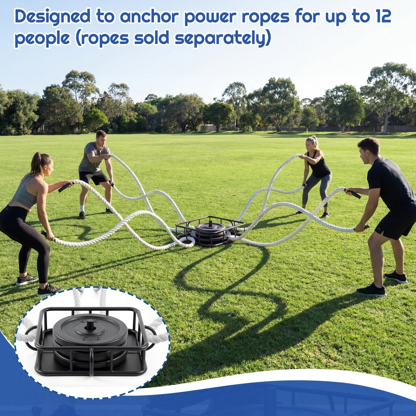 Zonon Heavy-Duty 12-Station Battle Rope Anchor - Powder-Coated Steel with Rubber Base, Multi-Anchor Points for 12-Person Group Training, Indoor/Outdoor and Gyms/Home Use, Weight Plate Compatible