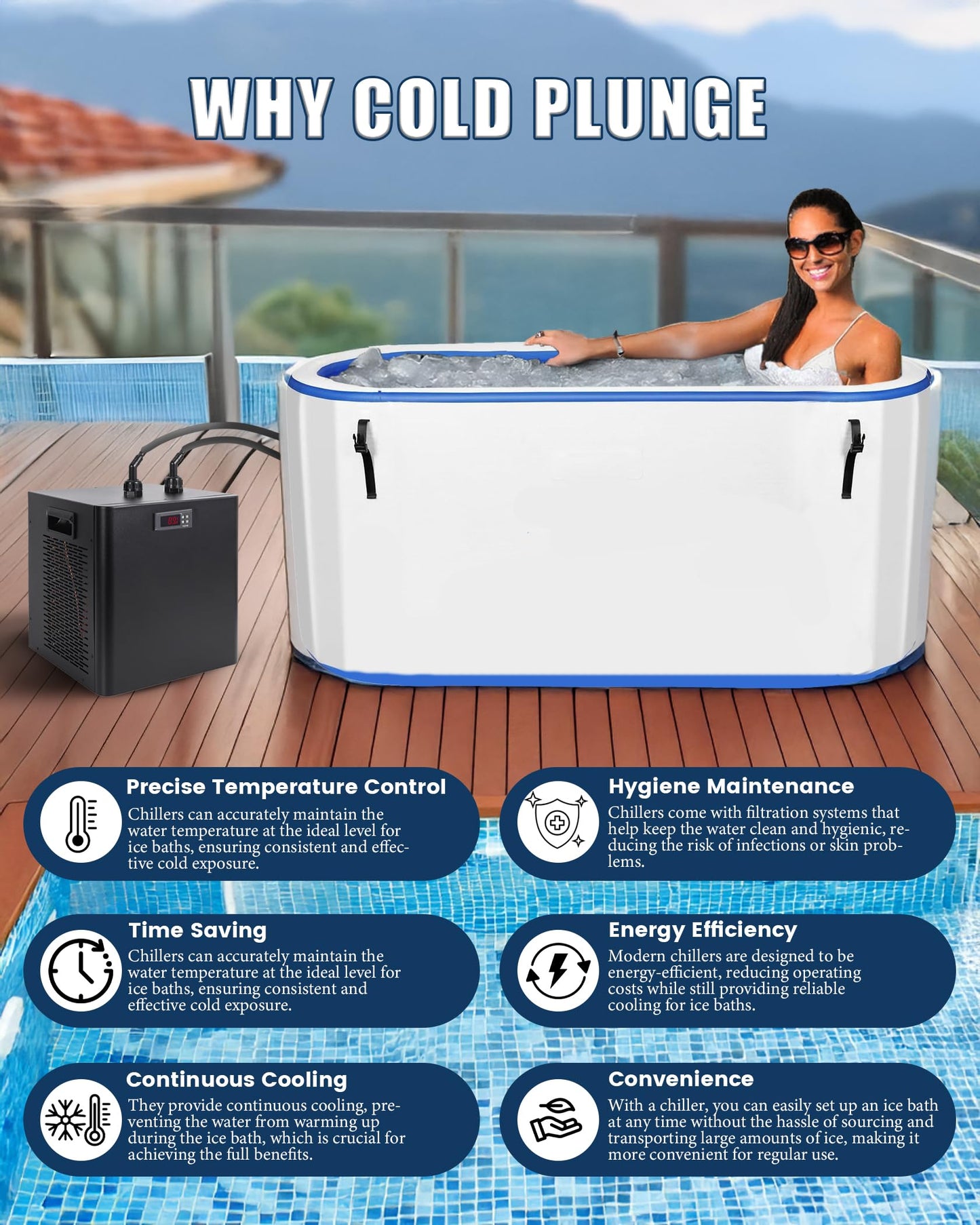 Erfolkerz 1/3 HP Cold Plunge Chiller,79gal 300L,Water Chiller for Ice Bath,Water Cooler with Complete Chiller Kit - 2 Ice Bath Chiller Pumps,Filter,Nozzles & Hoops,Hoses