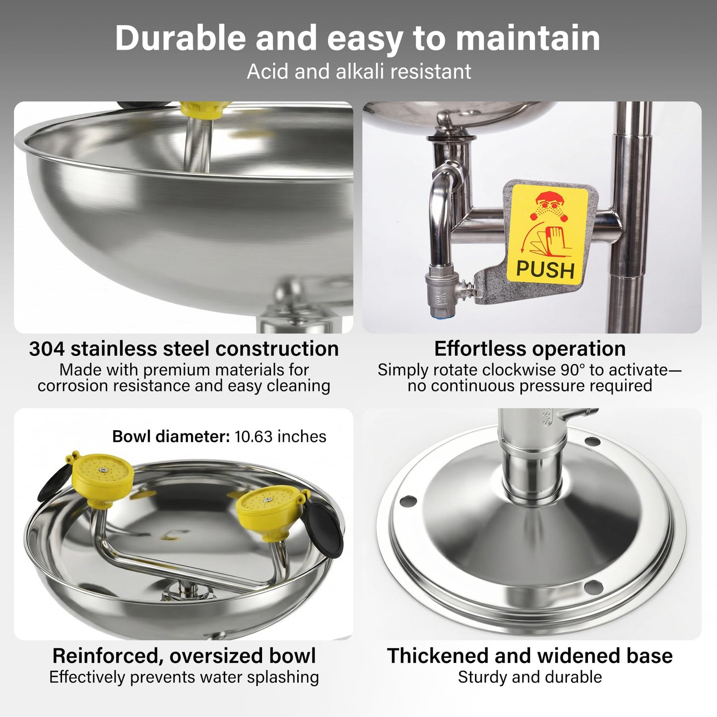 Emergency Eye Wash Station with Shower, 304 Stainless Steel Eye Wash and Shower Combination, Floor Mounted Stand Up Eyewash Station, Safety First Aid for Industrial, Commercial and Lab Use