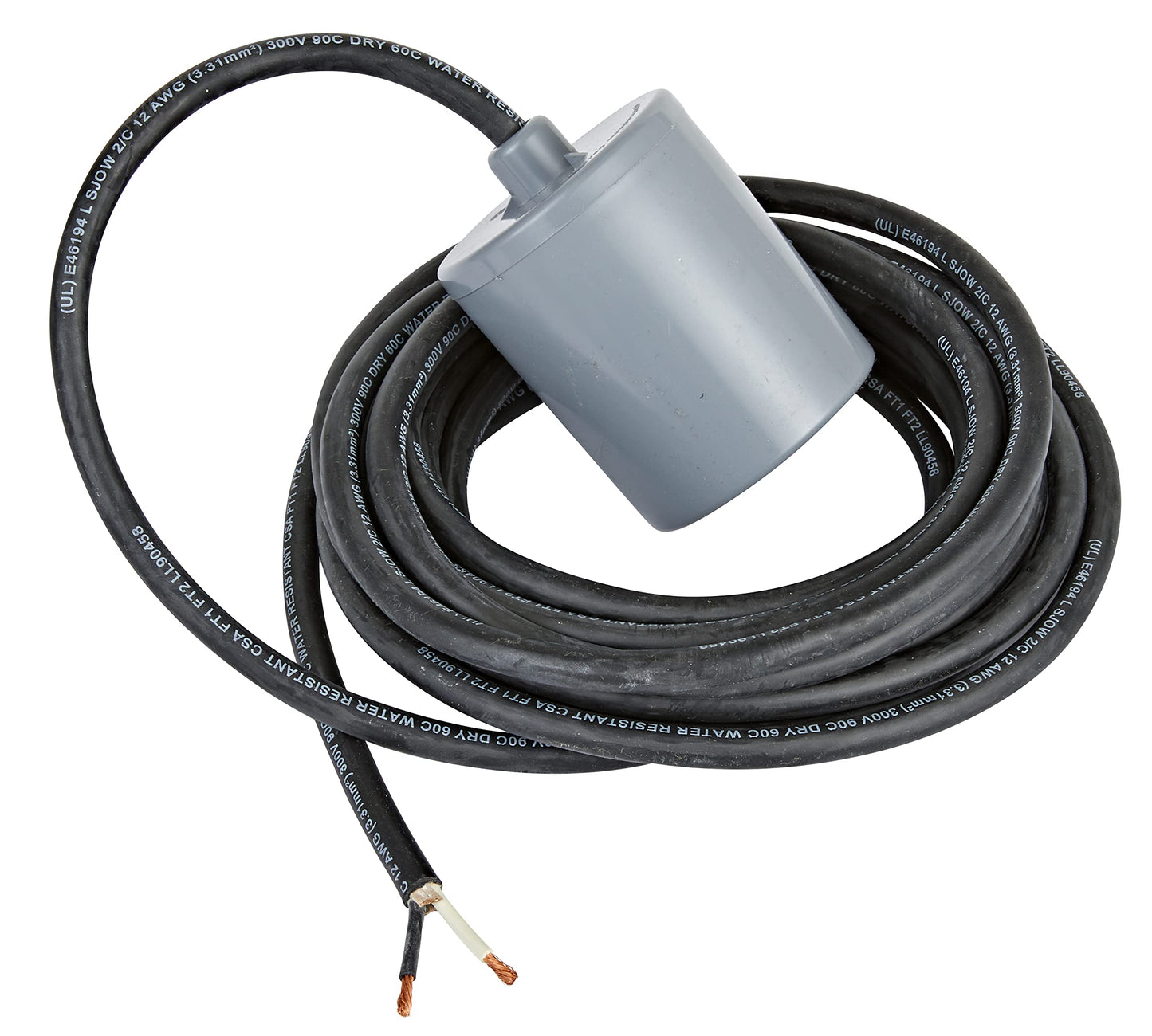 Little Giant RFSN-20, 120-250 Volts, Maximum 20-Amp - 1.5 HP, Pump Down Tethered Float Switch (Plug-less) for Pond, Sump, Sewage or Effluent Systems, 20-Ft Cord, Grey, 599318