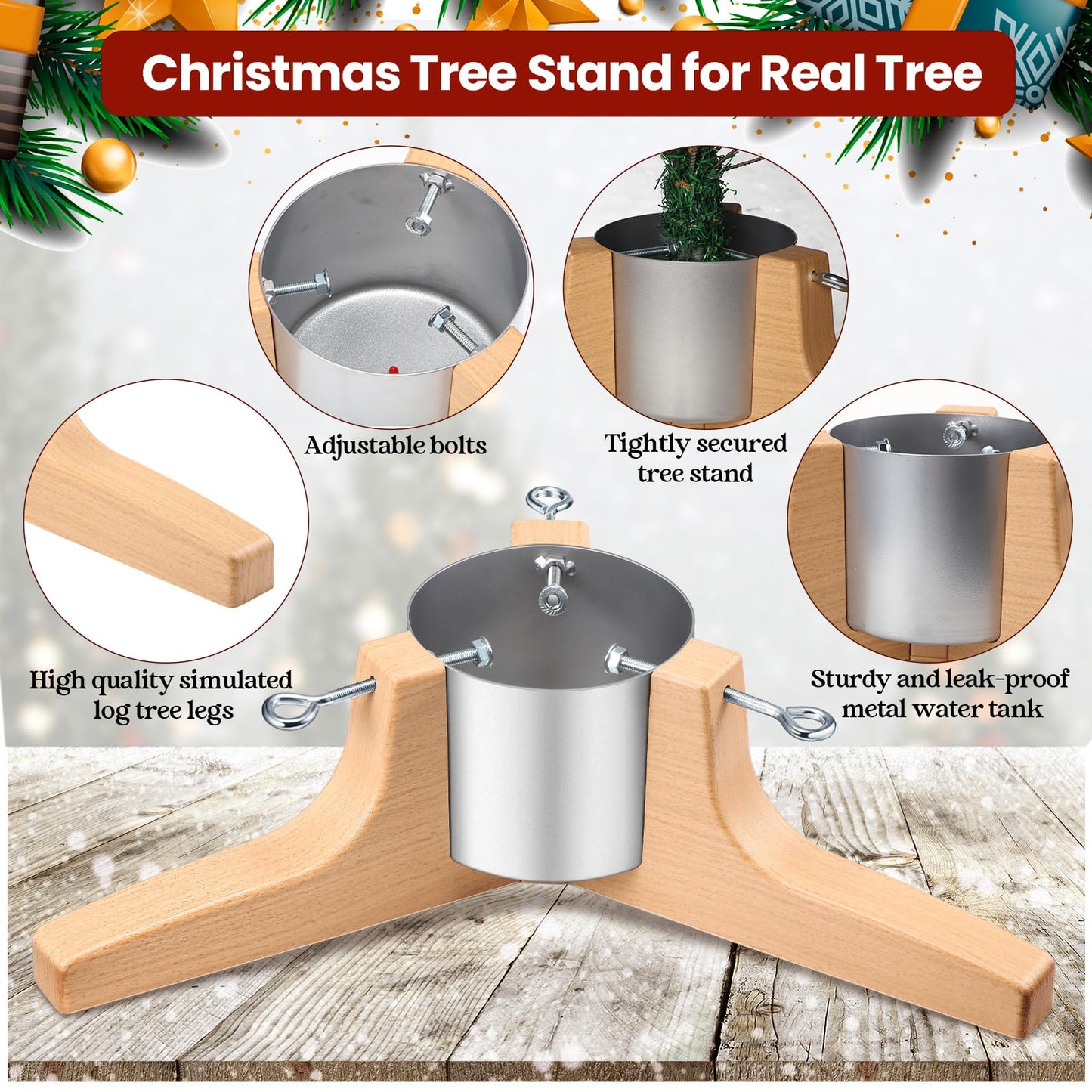Soaoo Christmas Tree Stand for Live Real Xmas Tree Holder Base up to 7 ft Replacement Stand for 1.97 Inch-5.5 Inch Trunk Diameter, 0.58 Gallons Water Capacity(Silver)