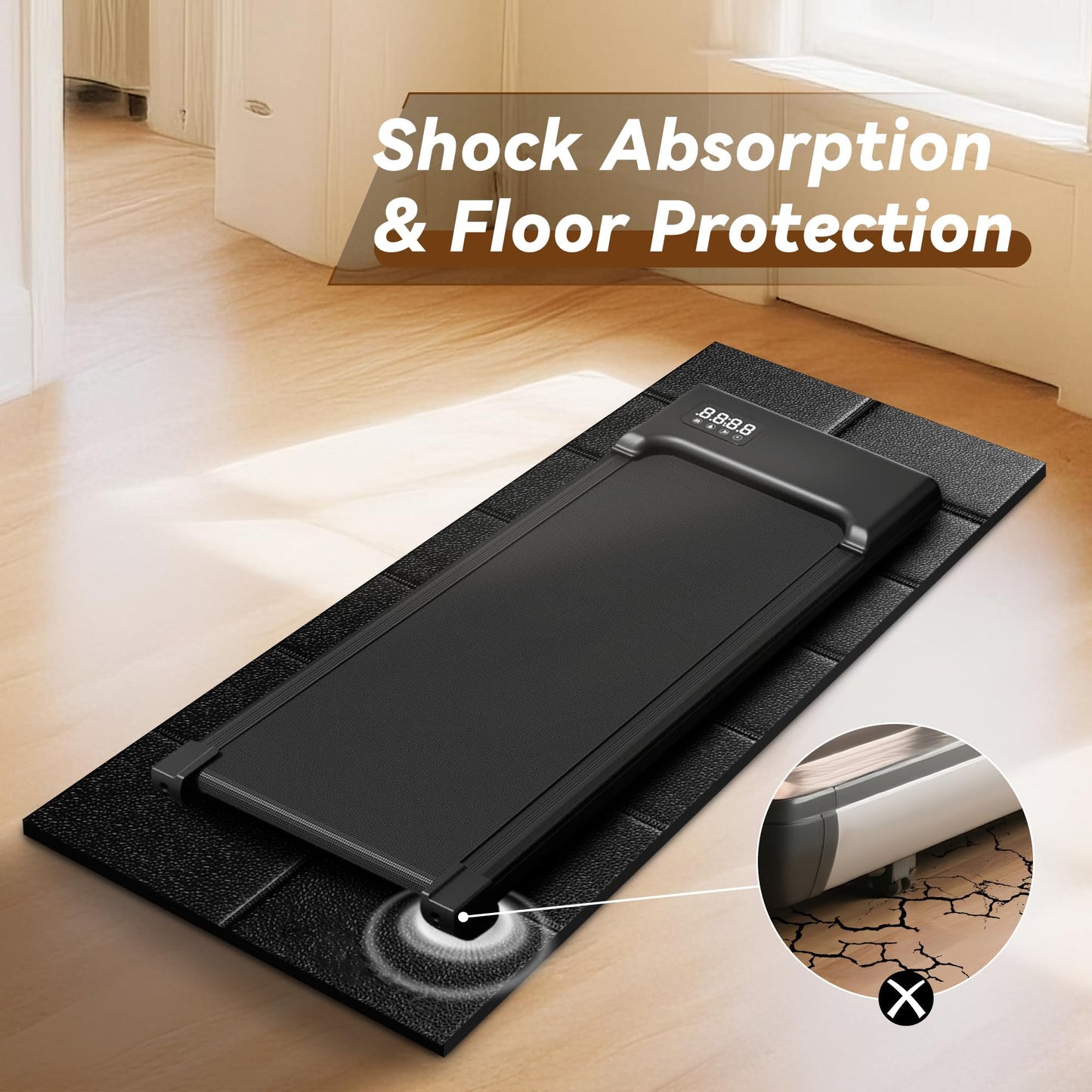 Walking Pad Mat for Carpet and Hardwood Floors, 1/4" Thick Foldable Treadmill Mat for Floor Protection, Non-Slip High Density for Bike, Elliptical, Home Gym Use