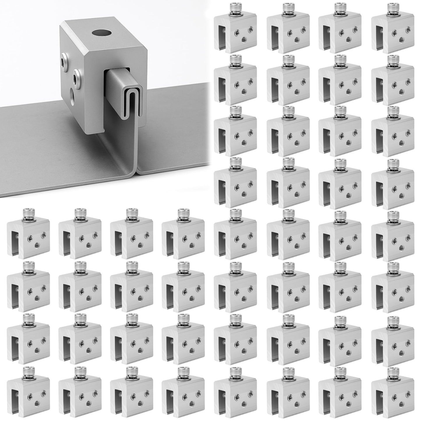Mindoub 48 PCS Metal Roof Panel Clamps for Standing Seam Roofs, Non-Penetrating Aluminum Brackets with Stainless Steel Screws for Solar Racking Systems, Snow Guards, and Heat Cables, U-Shaped Base