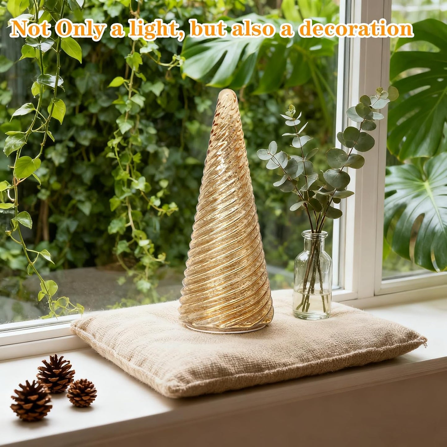 Regine Switzerland Glass Christmas Tree Decorations - Mercury LED Light Tabletop Decor | Battery Operated Night Lights with Timer for Home Festivities
