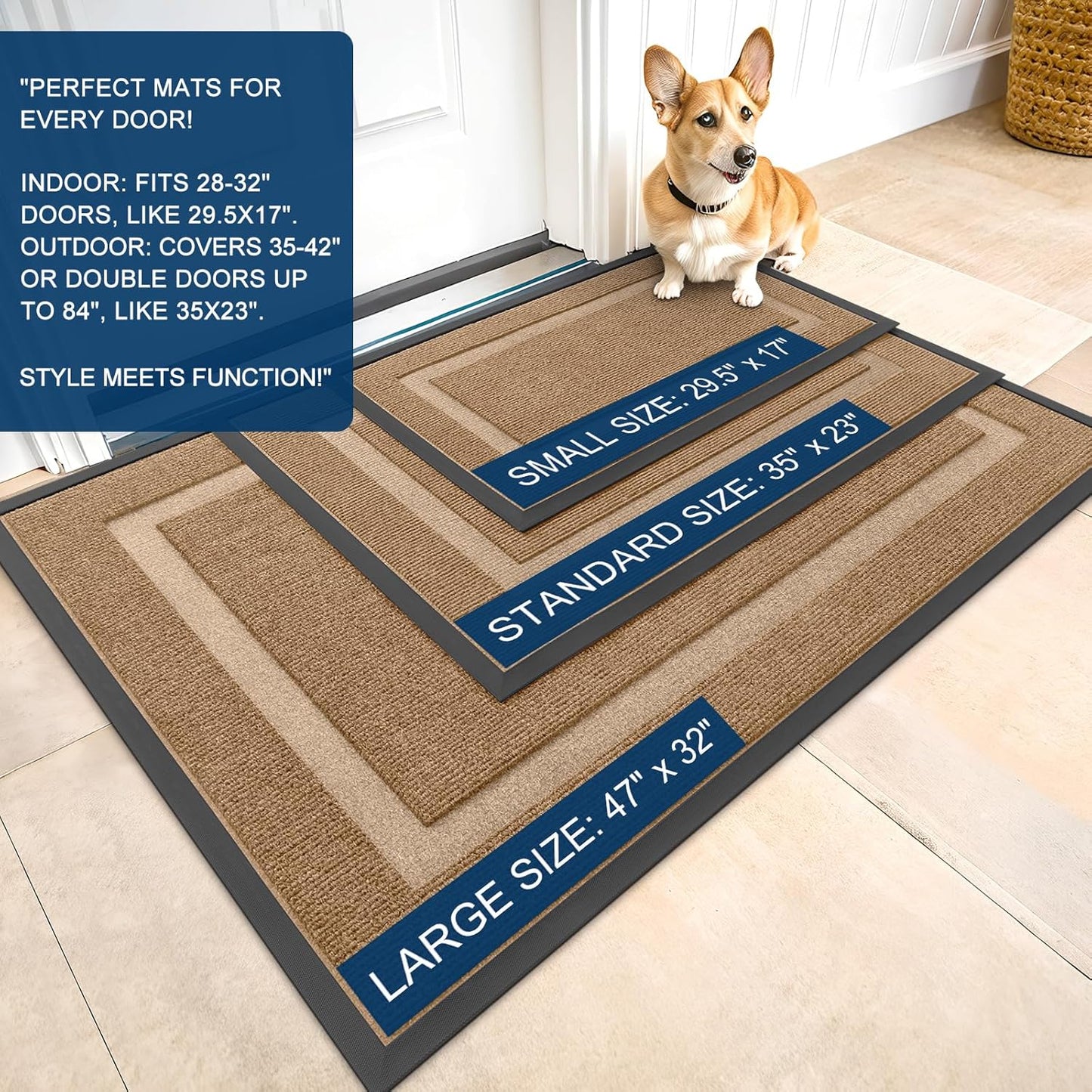 OLANLY Indoor Outdoor Front Door Mat - Waterproof, All-Weather, Easy Clean | 35x23, Light Brown