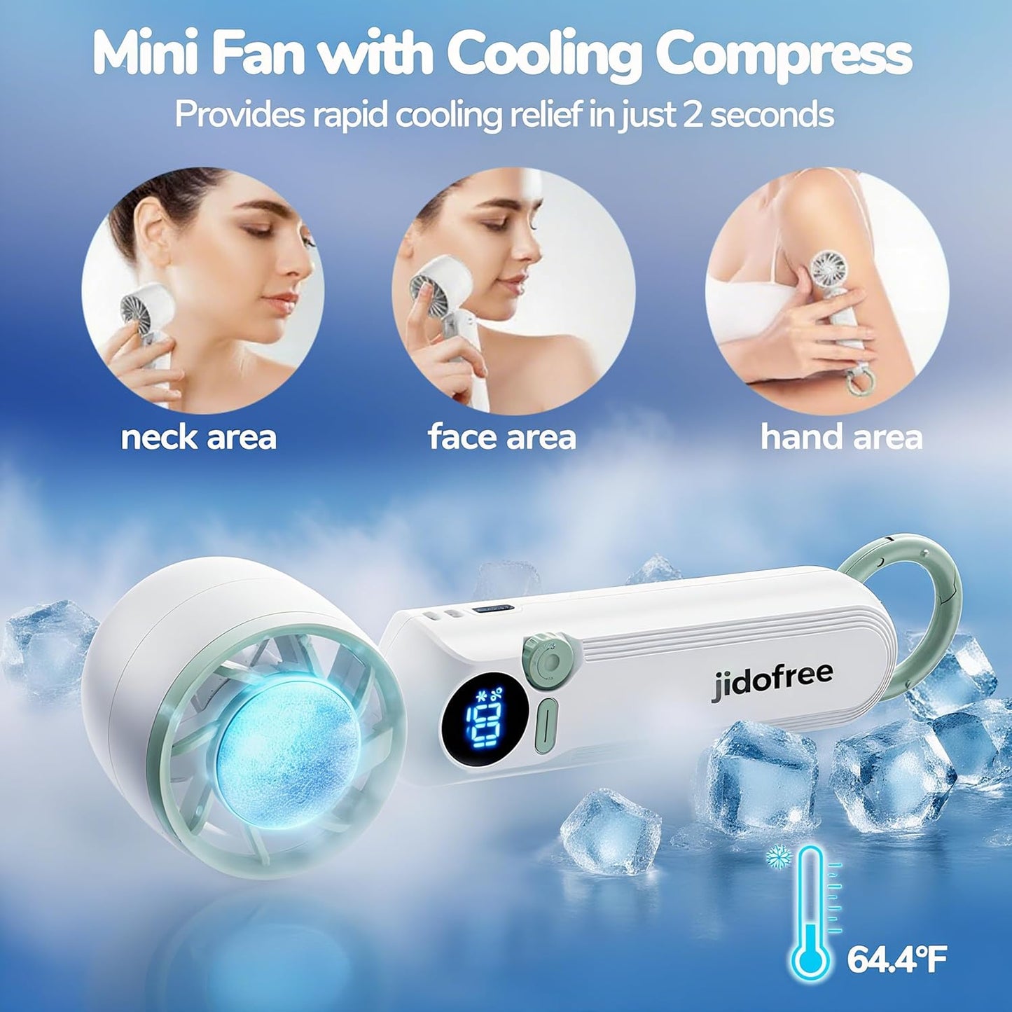 Skiennix Handheld Mini Fan - Portable Rechargeable Turbo Fan with Adjustable Speed & Ice Cooler