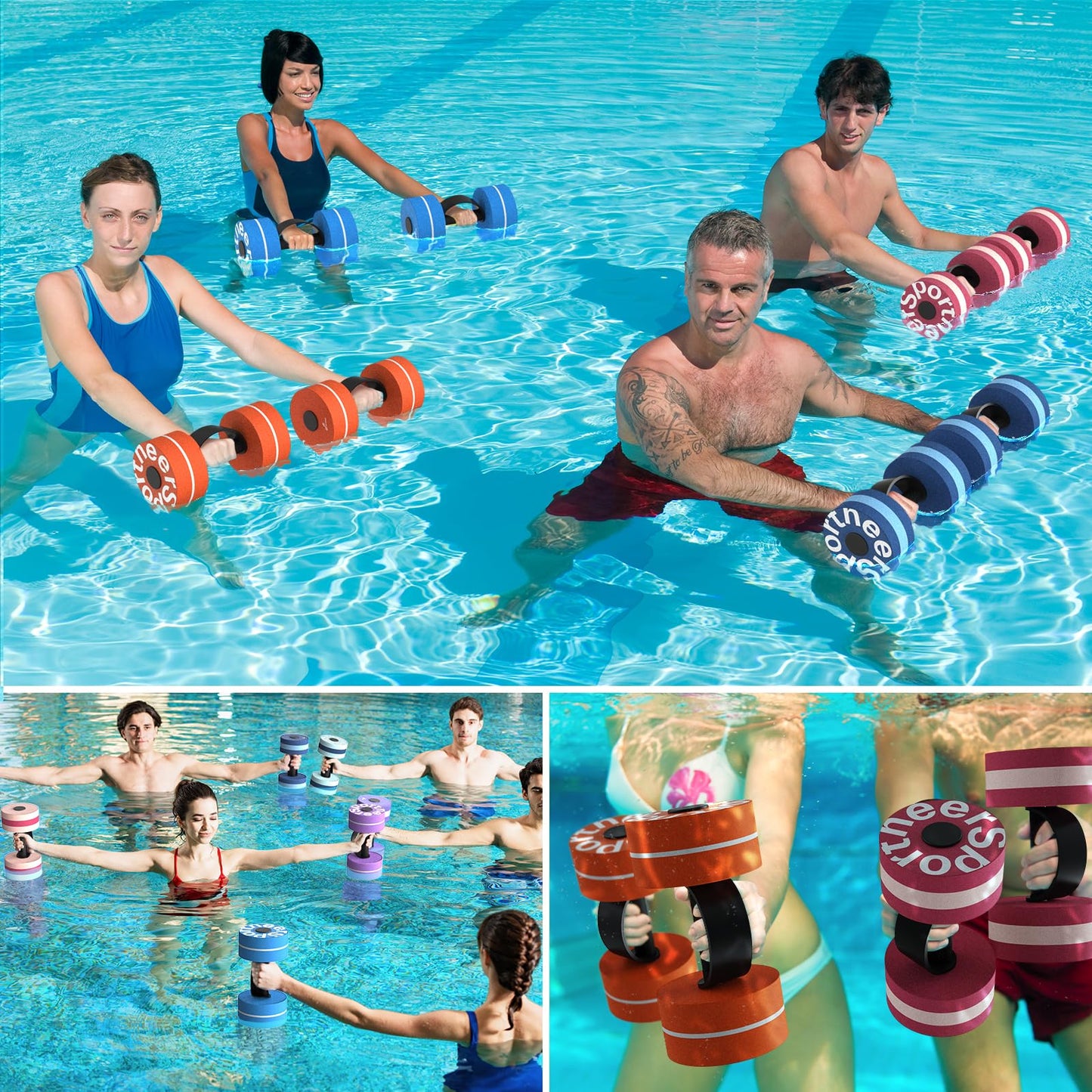 Sportneer Water Weights Aquatic Dumbbells: Pool Exercise Dumbbell Set of 2 EVA Foam Pool Weights with Handle Strip Aquatic Exercise Equipment for Water Aerobics Blue Pinstripe