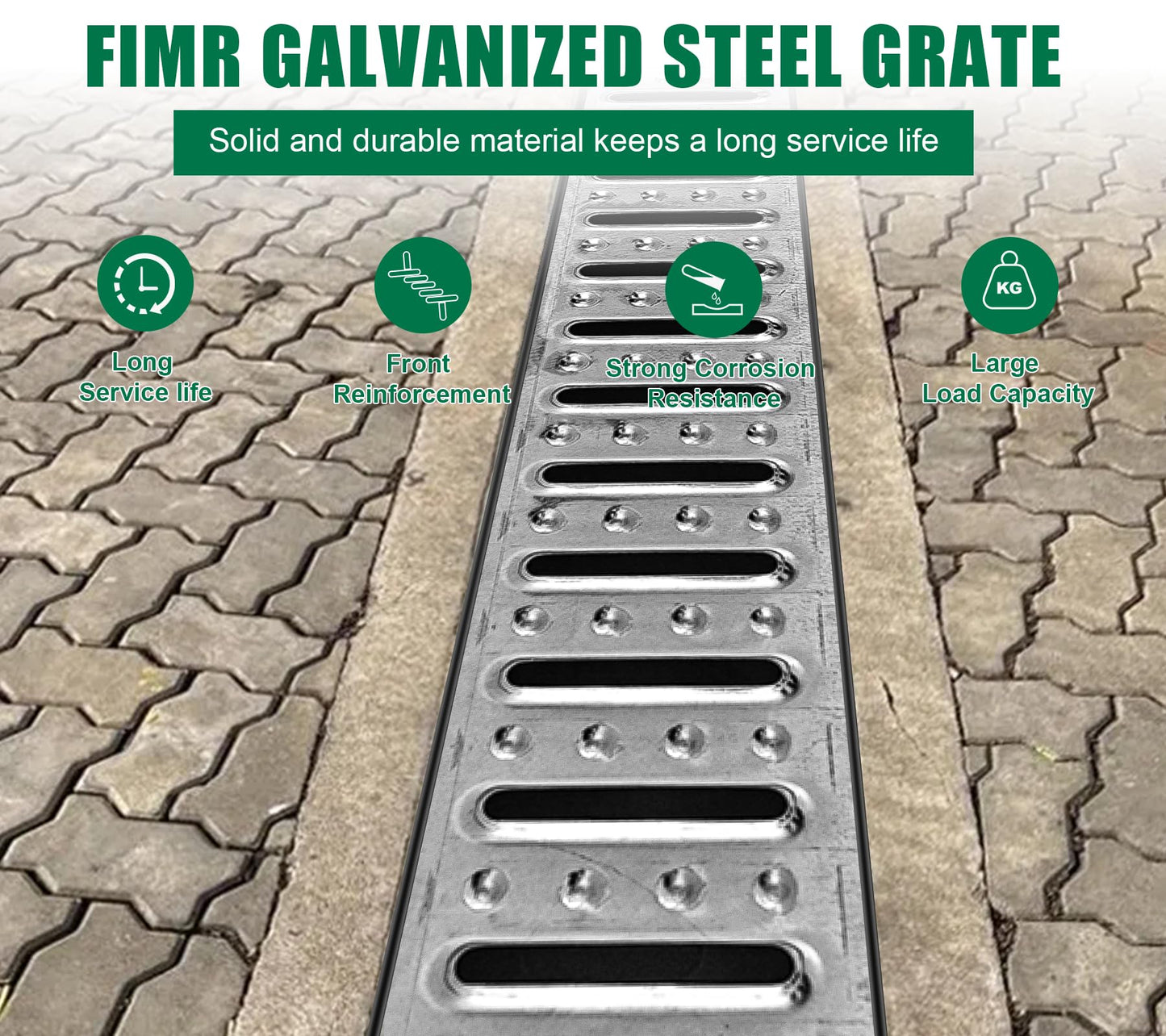 Natotela Channel Drain with Galvanized Steel Grates-39.4Lx6.1Wx5.5H in. Deep Profile Trench Drain System for Driveway,3 Pack Total Length 118.1in,Heavy Duty Drainage System for Garage,Parking Lot