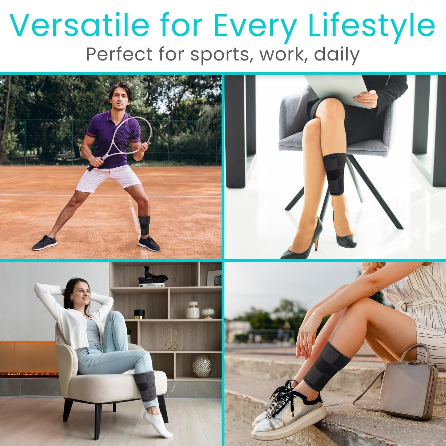 Vive Shin Splint Compression Wrap (Pair) - Adjustable Brace for Pain Relief, Support and Recovery - Lower Calf Compression Sleeve - for Medial Tibial Stress Syndrome and Anterior Shin Splints (Black)