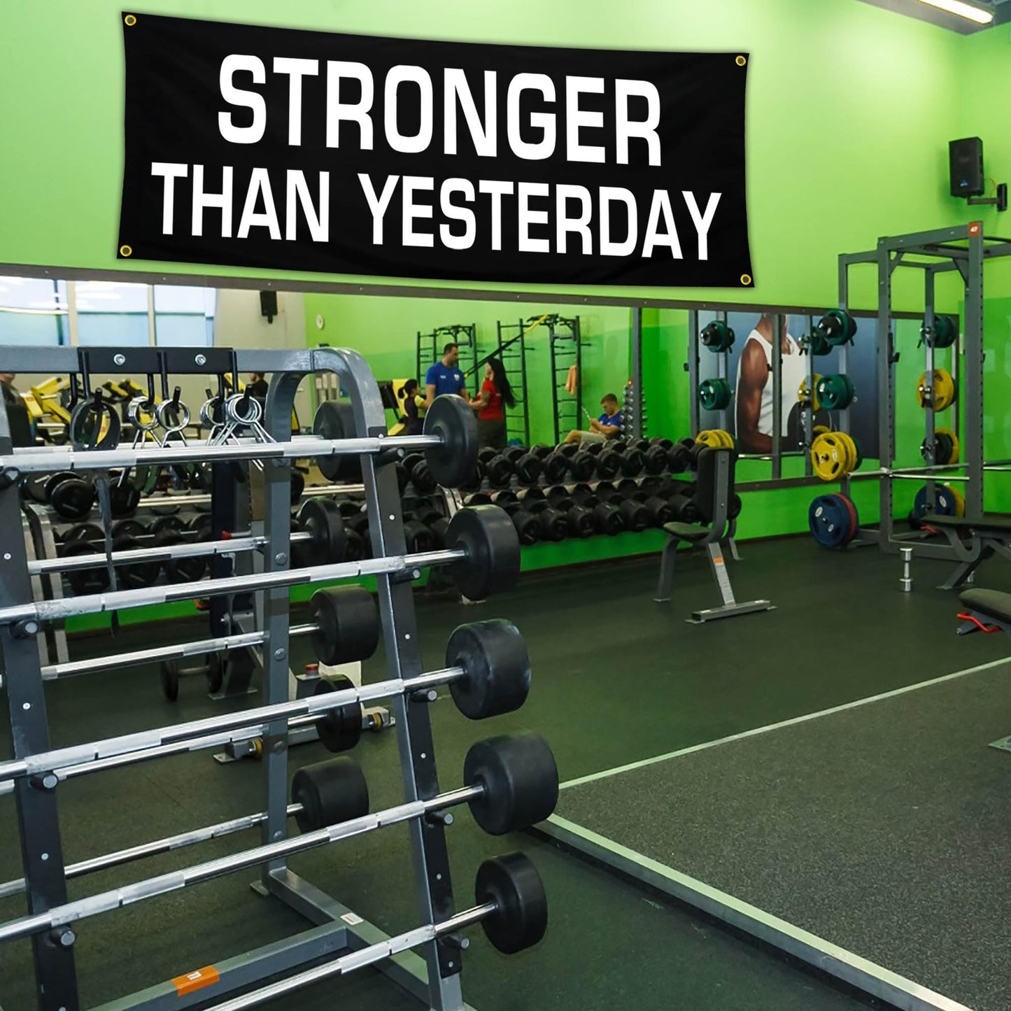 Bomtas Motivational Gym Posters Banners Flags for Home Gym Room Guys Office Bedroom Stronger Than Yesterday Inspirational Flag Banner 24x72 Inch Motivation Wall Art Decor