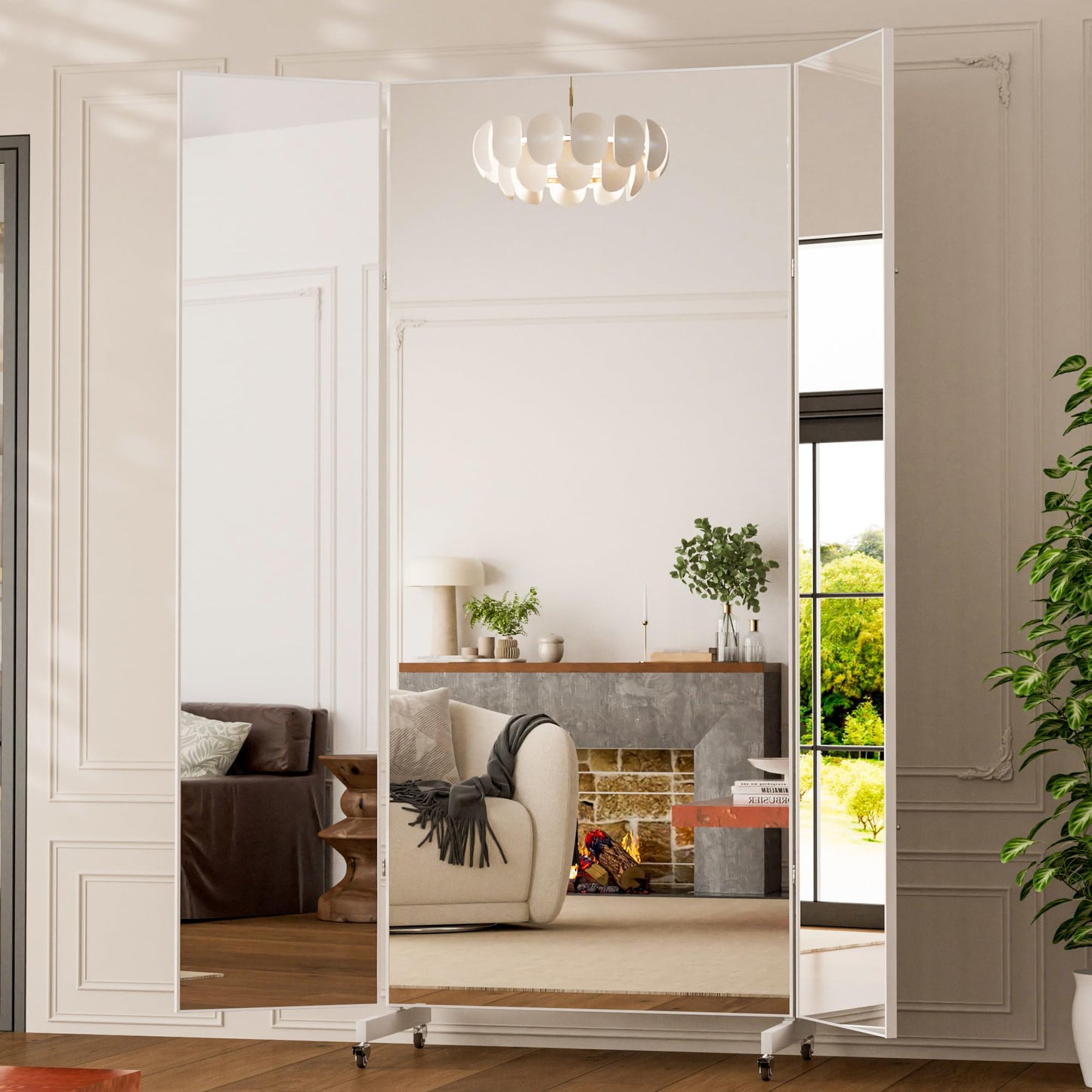 brisafe NanoMirror Non-Glass Ultra-Light Foldable Home Gym on Wheels, 55"x71" Extra Large Full Body Unbreakable Shatterproof Mirror, 360° Swivel for Yoga, Dance, Fitness Studio & Home Gym, Black