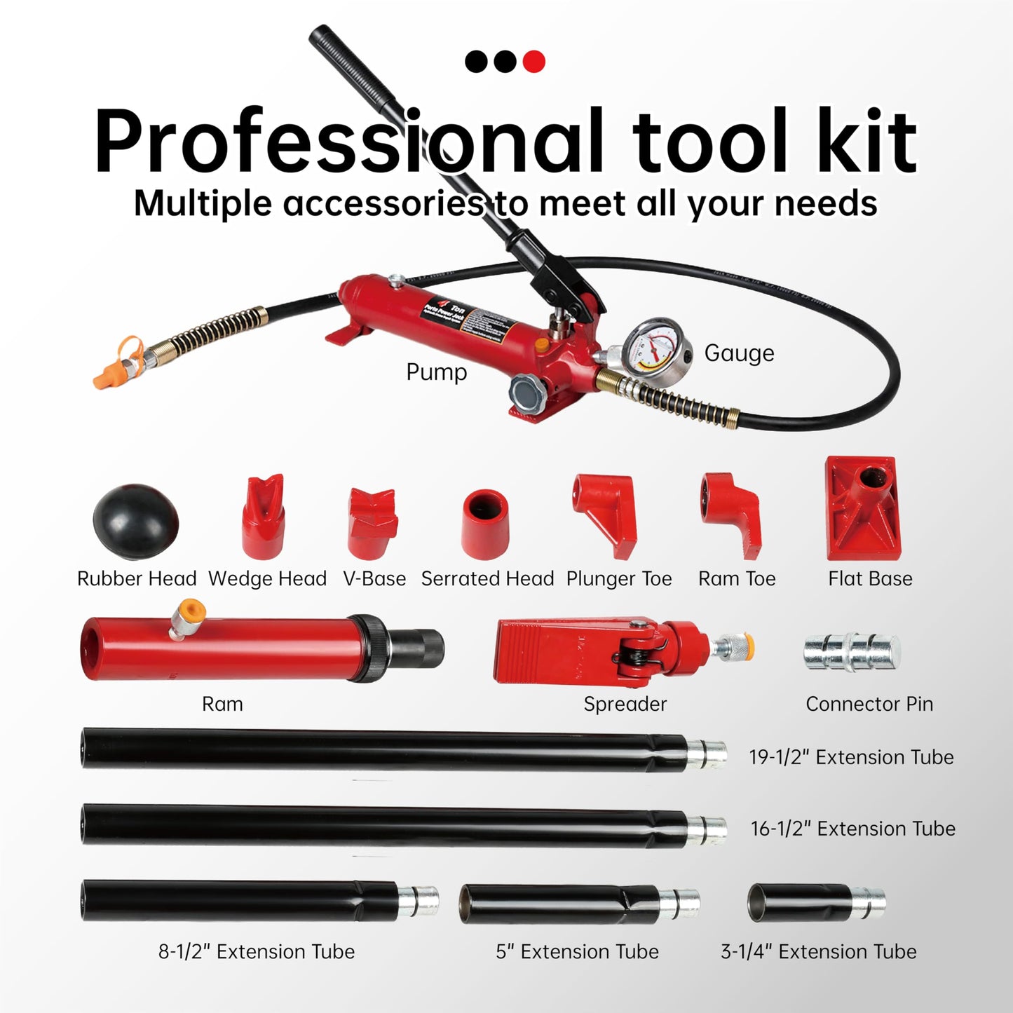 Maxority 4 Ton (8800 lbs Capacity) Porta Power Jack Hydraulic Ram Auto Body Frame Collision Repair Kit Set, 18-Pcs, with Blow Mold Carrying Case and Gauge