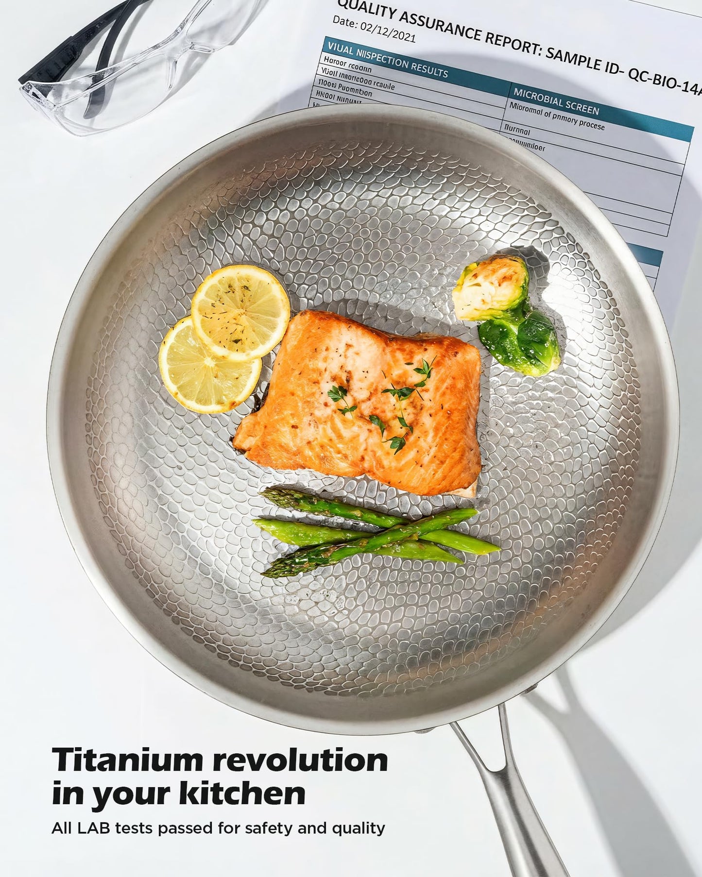 Titanium pans for cooking Non Stick,12" Uncoated Hammered titanium pro frying pan, PFAS Free Cookware, Butter warmer skillet, Induction & Oven-Safe