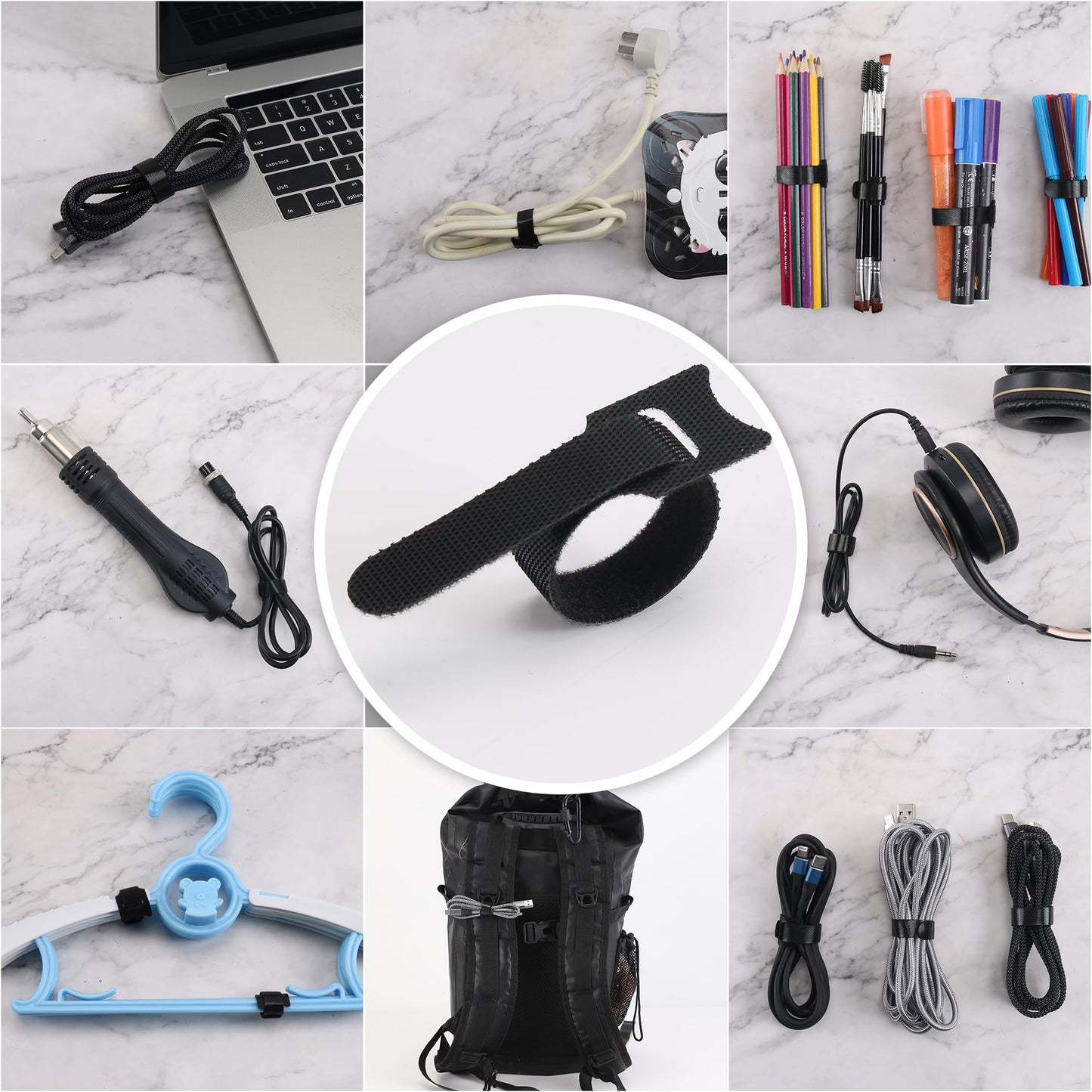 Nettbe Reusable Cable Ties, 210 PCS 6 Inches Adjustable Cord Straps Wire Organizer Cord Wrap and Hook Loop Cable Management
