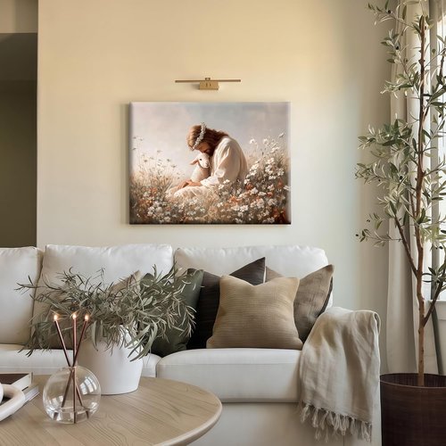 Jesus and the Lamb Canvas Wall Art - Christian Wall Decor with Framed Religious Prints for Home