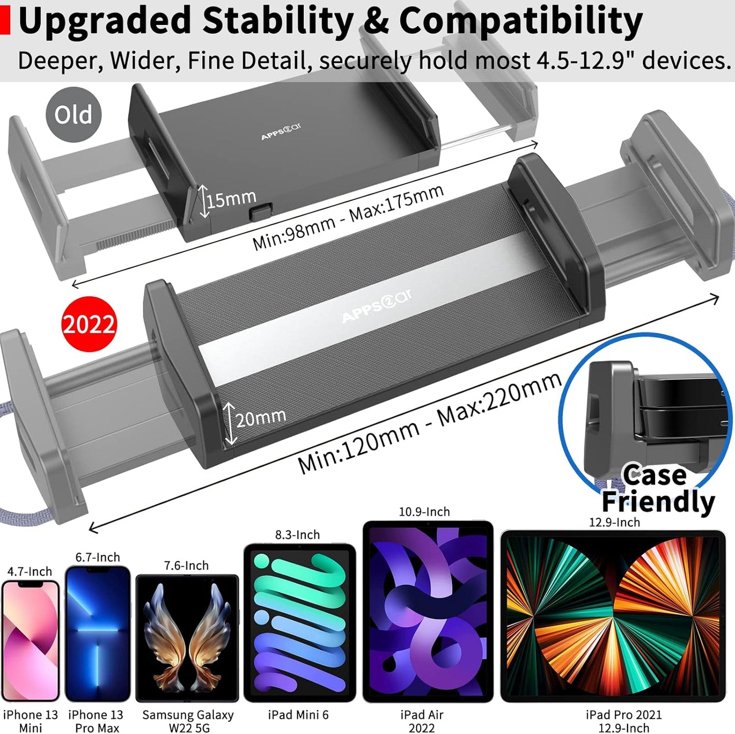 APPS2Car 7-13 Inch Upgraded Tablet Car Mount for iPad Truck Holder Long Arm Extension Strong Suction Cup Windshield