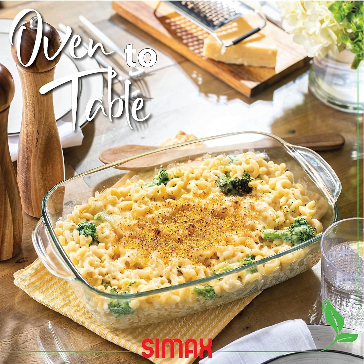 Simax Glass Casserole Dish - Clear Round Baking Dish with Lid & Handles | 3 Quart Capacity