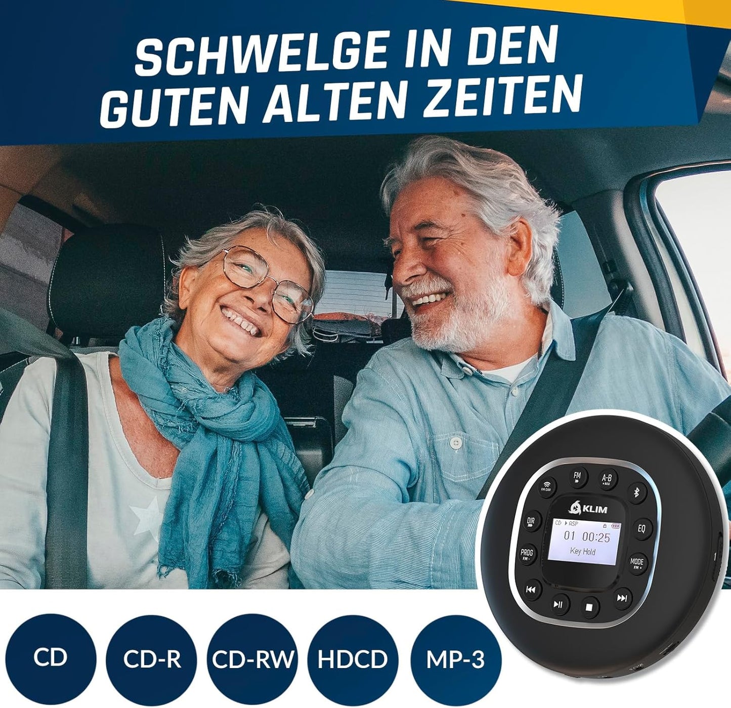 KLIM MP3 Journey - Portable CD Player with Long-Lasting Battery - New - with Headphones - Radio FM - Compatible CD