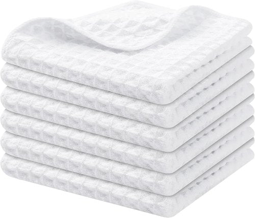 Homaxy Microfiber Dish Cloths - Ultra Absorbent Waffle Weave | 12x12 Inch, 6 Pack, White
