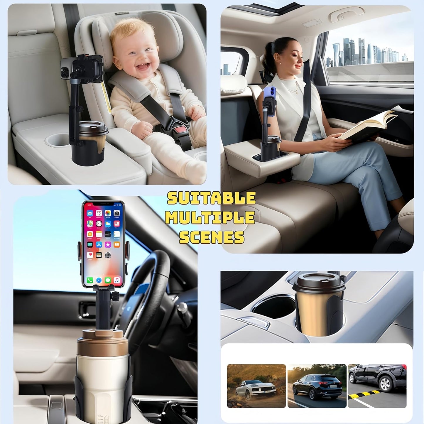 BNTTEAM 4.7-7.2 inch) Upgrade Universal Cup Car Mount Stand Bracket Height Adjustable for All Phone Fit All Car Display