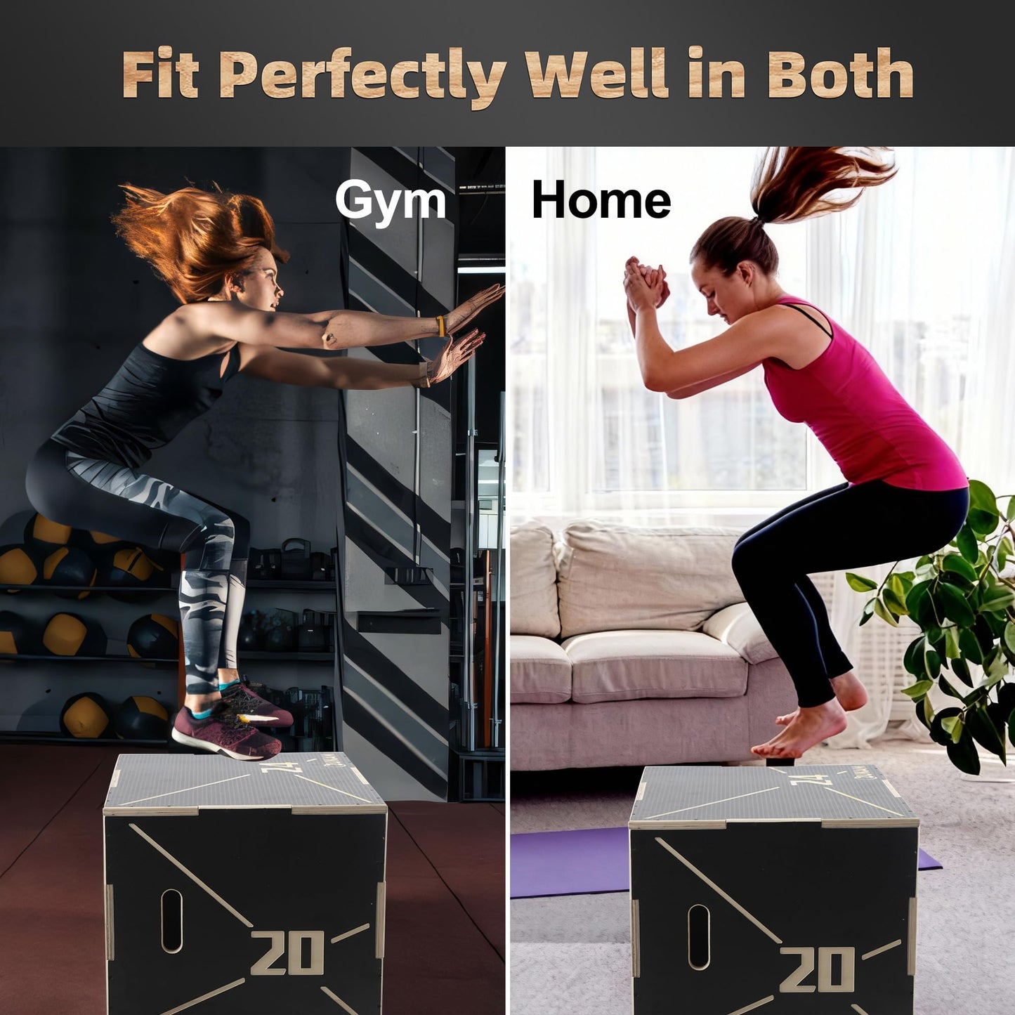 ZUKAM Non-Slip Wood Plyometric Jump Box- 3-in-1 Wooden Plyo Box for Home Gym and Outdoor Workout (20" x 18" x 16")