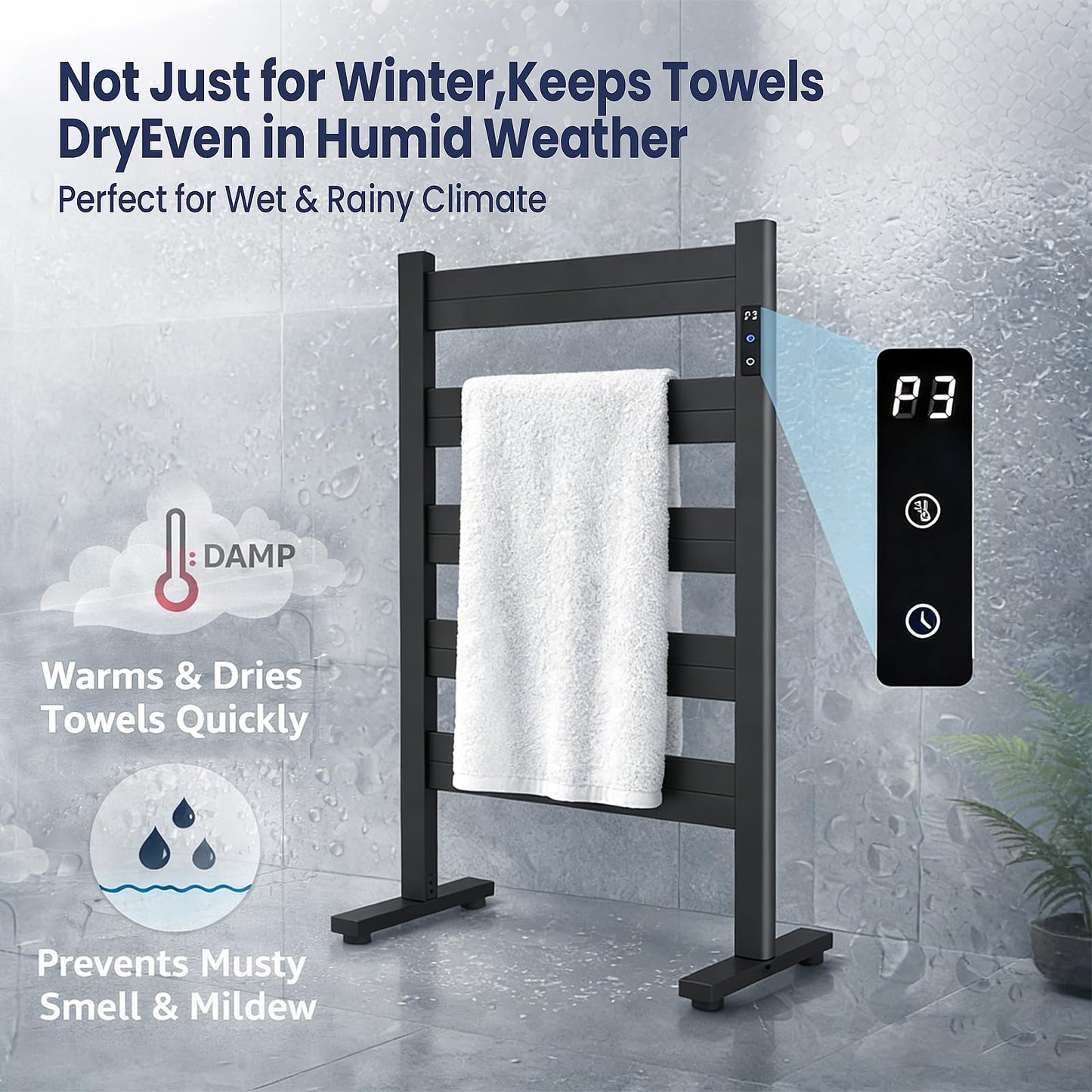 Sawlece 5-Bar Freestanding Towel Warmer, Adjustable Temperature 110–170°F, Timer and Auto Shut-Off, Fast Heating in 10 Minutes, Durable Space Aluminum, Wide Bars, Matte Black for Bathroom and Spa