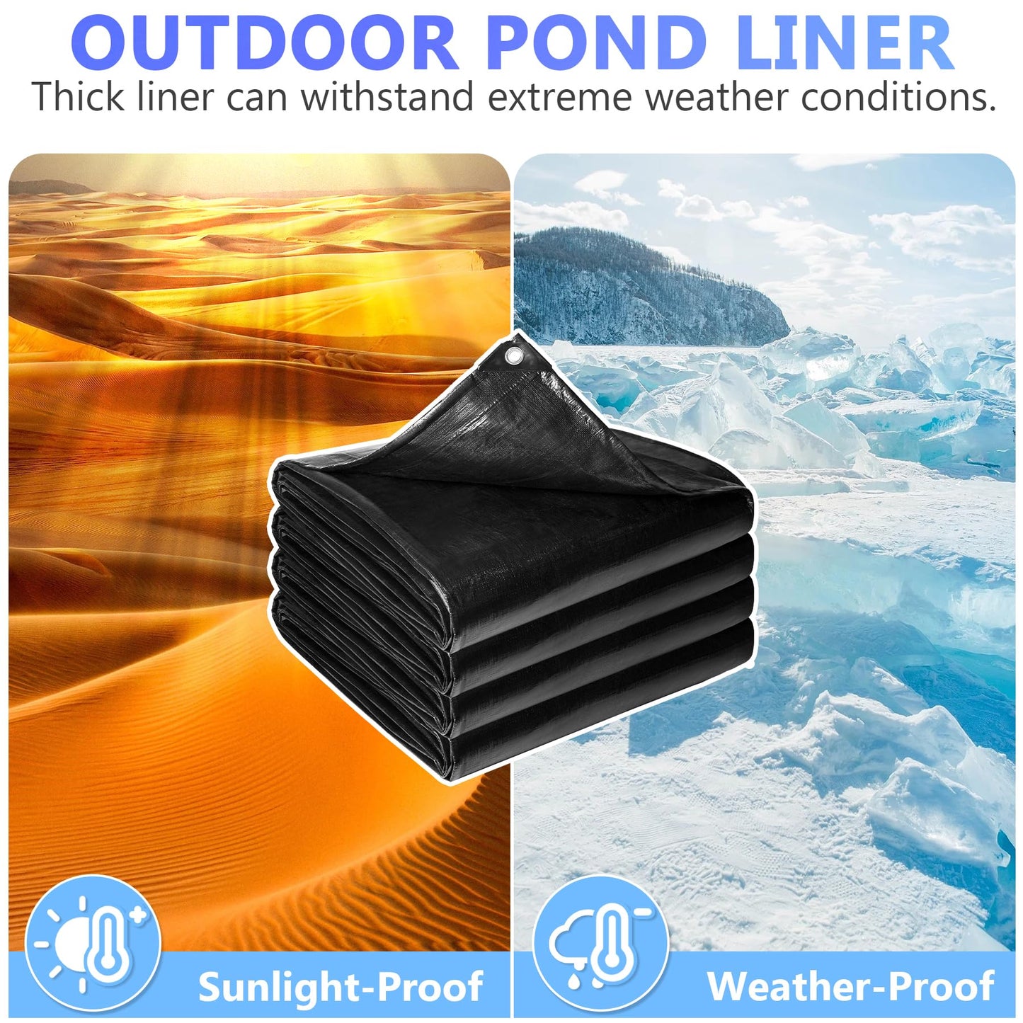 Reinforced PE Pond Liner 25 x 30 FT, 28 Mil Sun Resistant Preformed Pond Liner, Hemmed Edge with Buttonholes Liner for Outdoor Large Ponds, Fish/KOI/Duck Pond, Garden Waterfall, Waterscape, Black