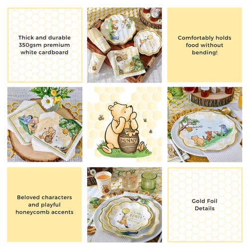Kate Aspen Honey Bear 78-Piece Winnie Baby Shower Plates and Cups and Napkins Sets for 16 Guests, Classic Winnie Baby Shower Decorations Boy or Girl, Party Paper Plates & Party Supplies