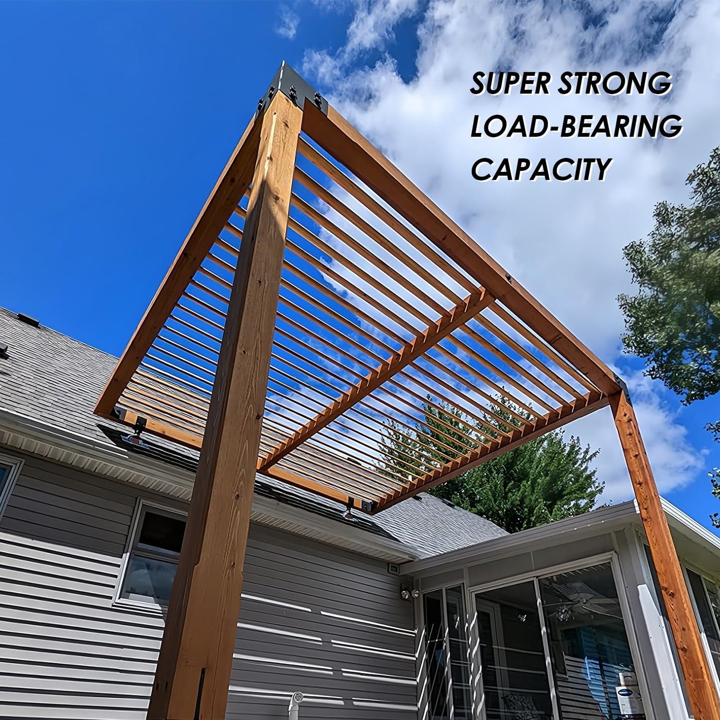 Upgraded 2Pack 3.6" 304 Saddle Stainless Steel Roof Riser for Patio Pergola, Heavy-Duty 18-1/4 Inches High, Pergola Roofs Riser Beam Brackets, Adjustable Roof Riser Hardware, Black Finish (Enhanced)