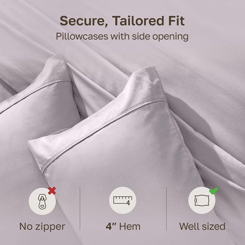 California Design Den Pillowcase Set - 400 Thread Count 100% Cotton Sateen, Soft & Breathable | Queen Size, Dusky Lavender Grey